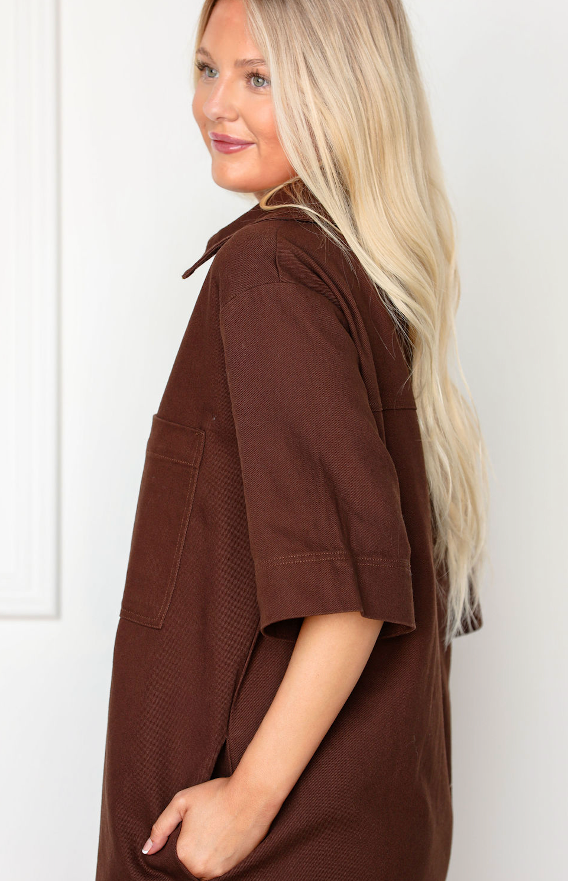 Denim Front Pockets Dress Chocolate