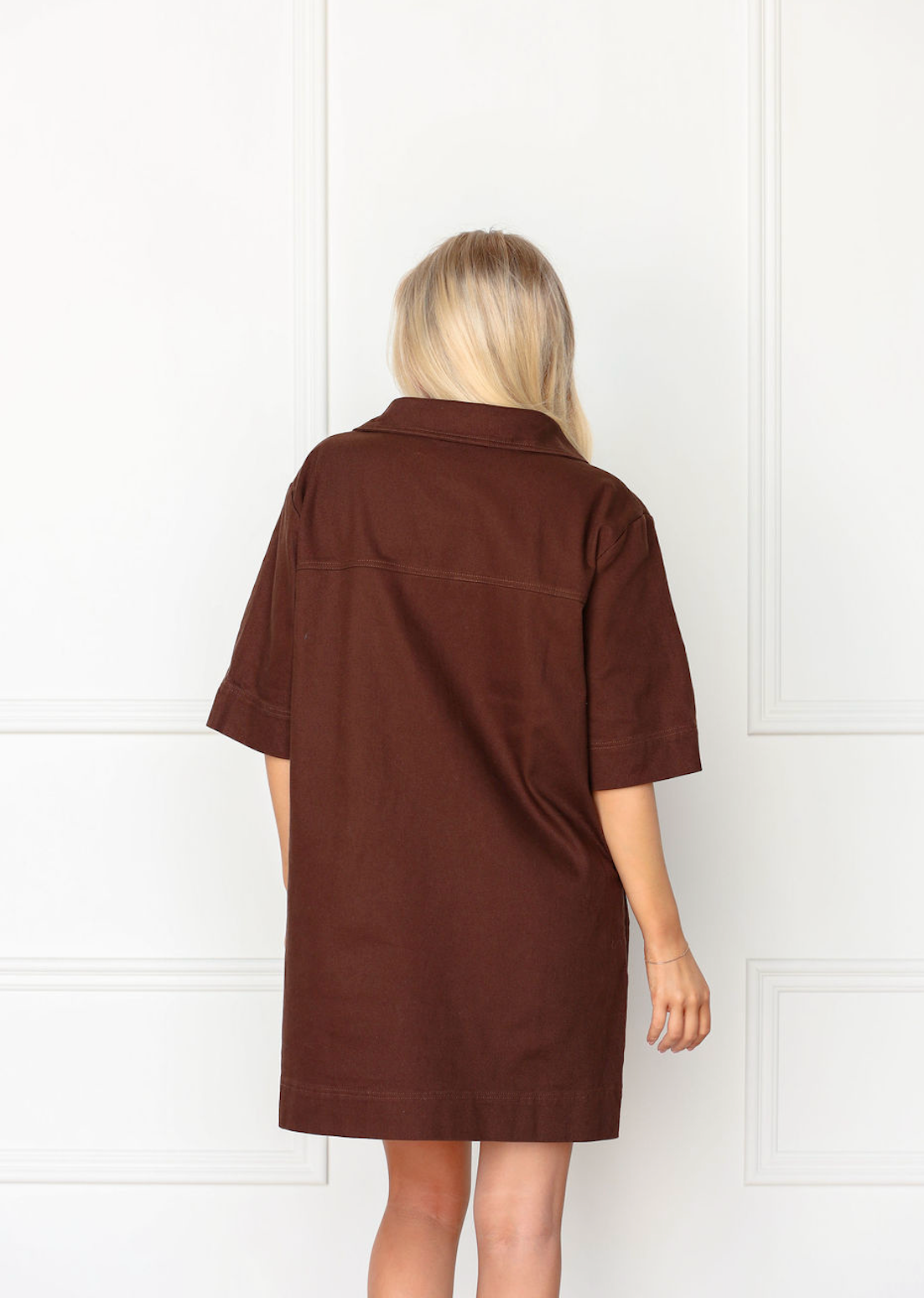 Denim Front Pockets Dress Chocolate