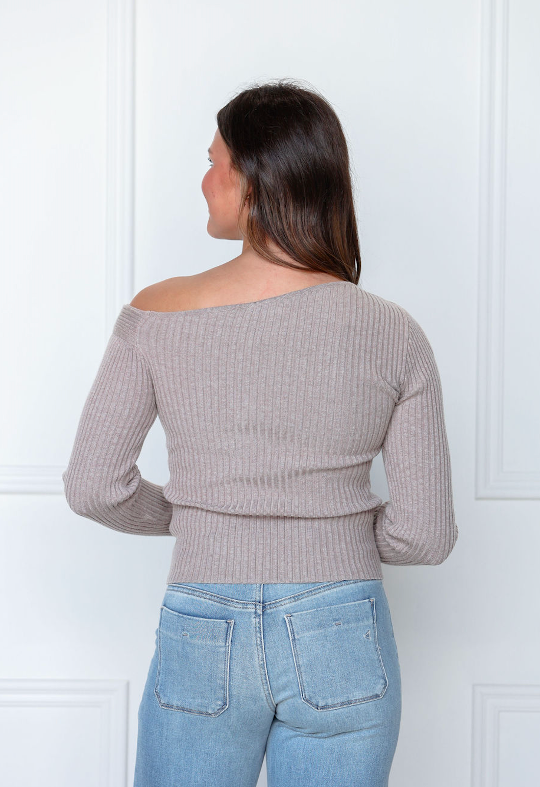 Ashlee Asymmetrical Knit Top Taupe