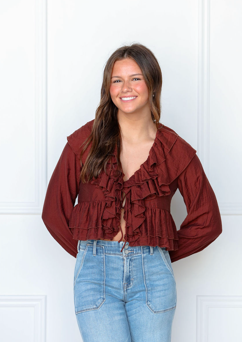 Jasmine Brown Ruffle Blouse
