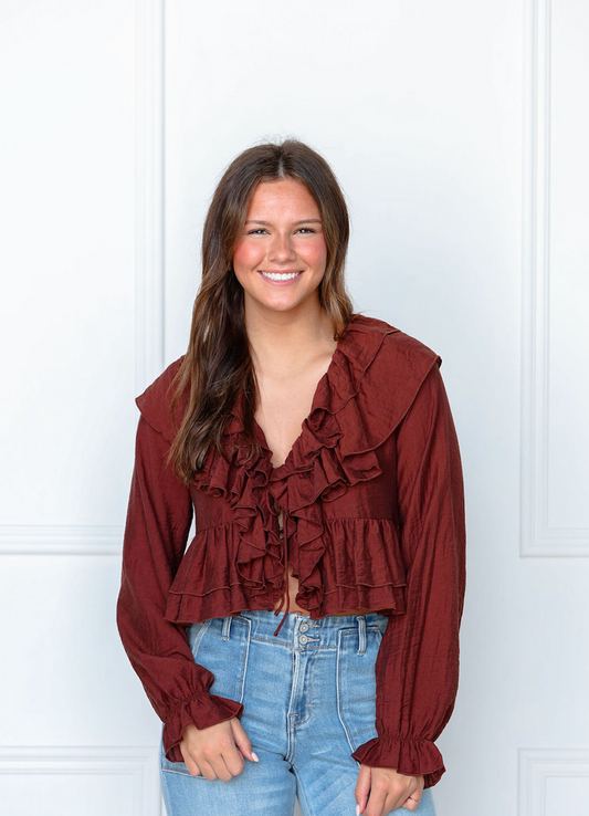 Jasmine Brown Ruffle Blouse