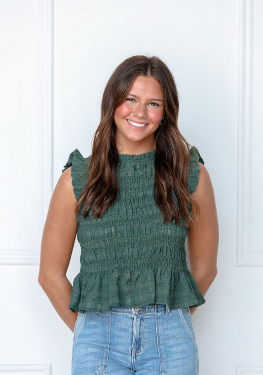 Green Ruffle Smocked Top