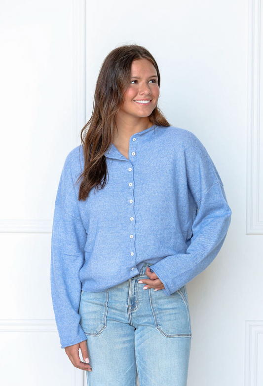 Dusty Blue Button Up Sweater