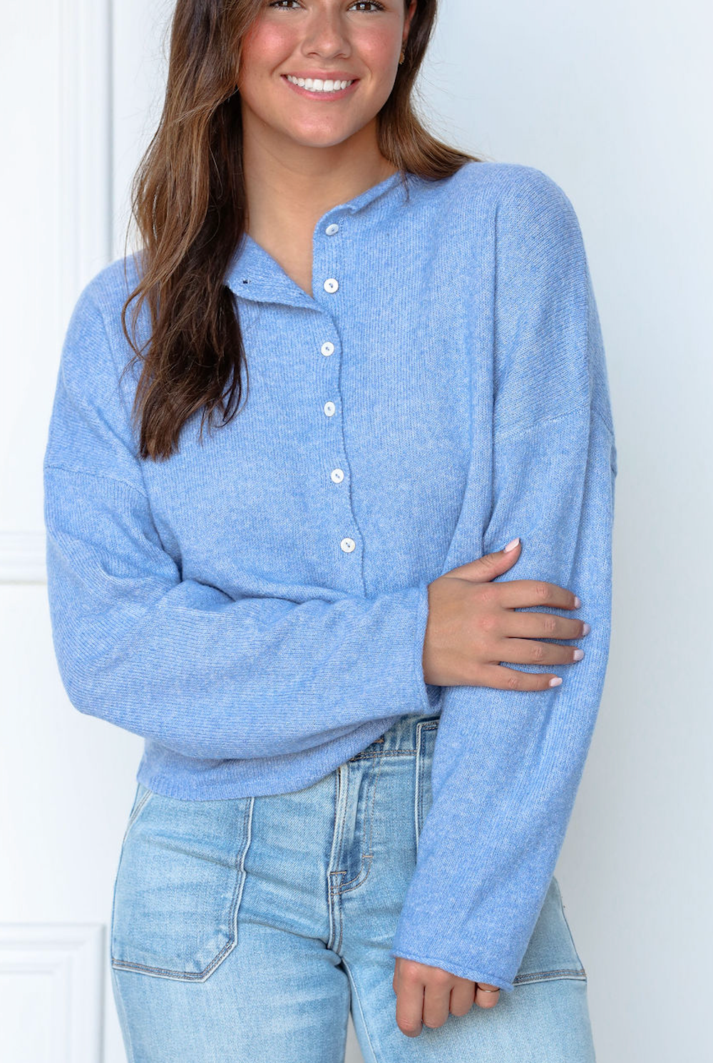 Dusty Blue Button Up Sweater