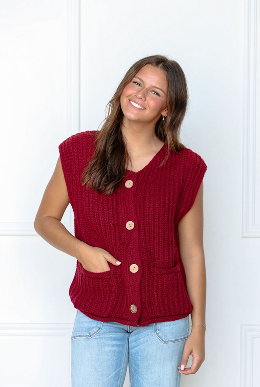 Big Buttons Knit Vest Wine