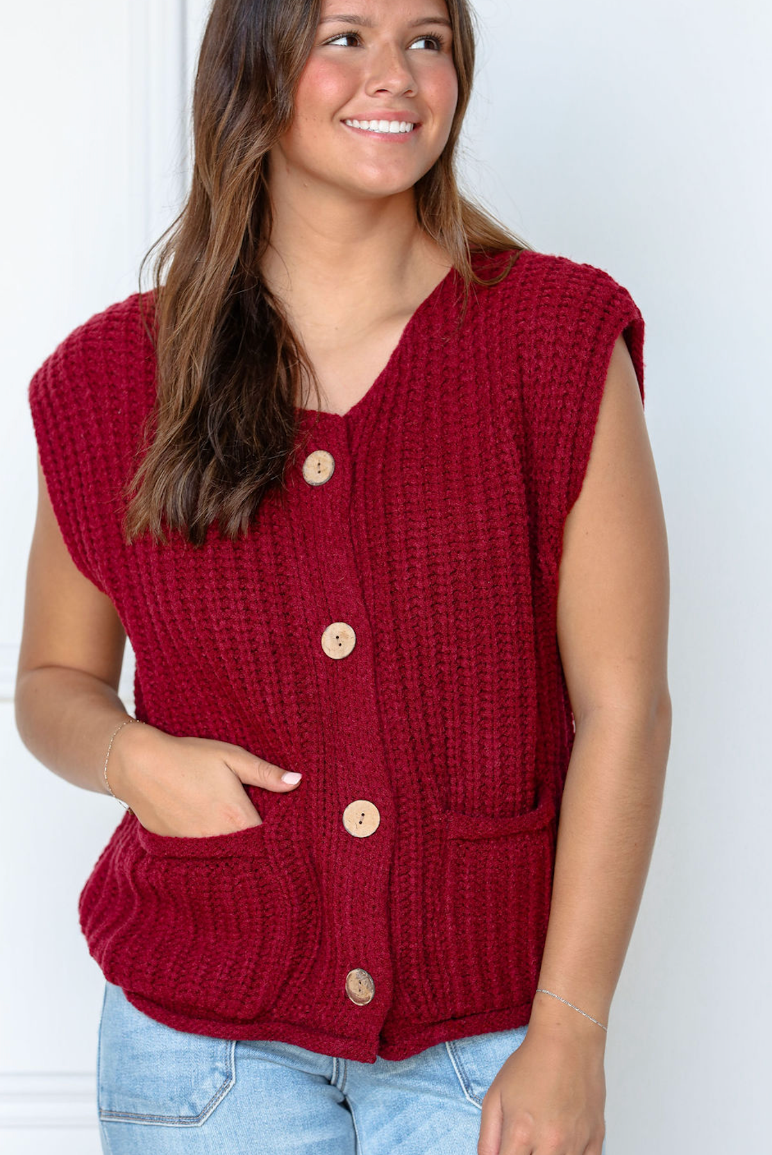 Big Buttons Knit Vest Wine