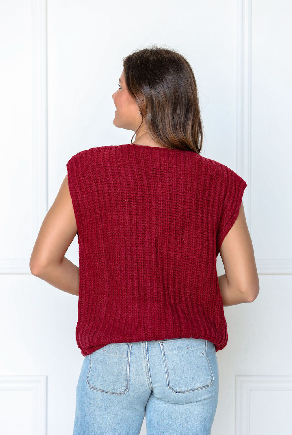 Big Buttons Knit Vest Wine