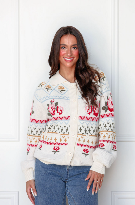 Vintage Flower Collar Cardigan
