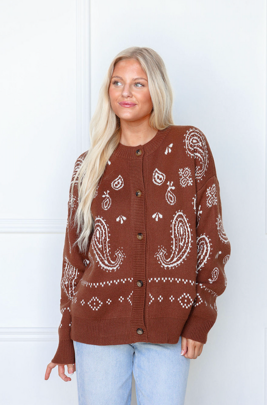 Brown/White Paisley Cardigan