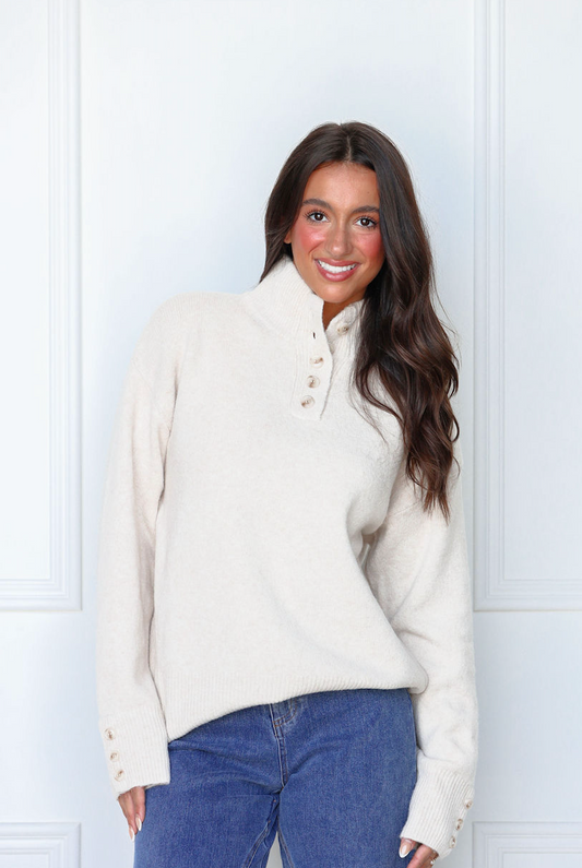 Solid Button Collared Sweater
