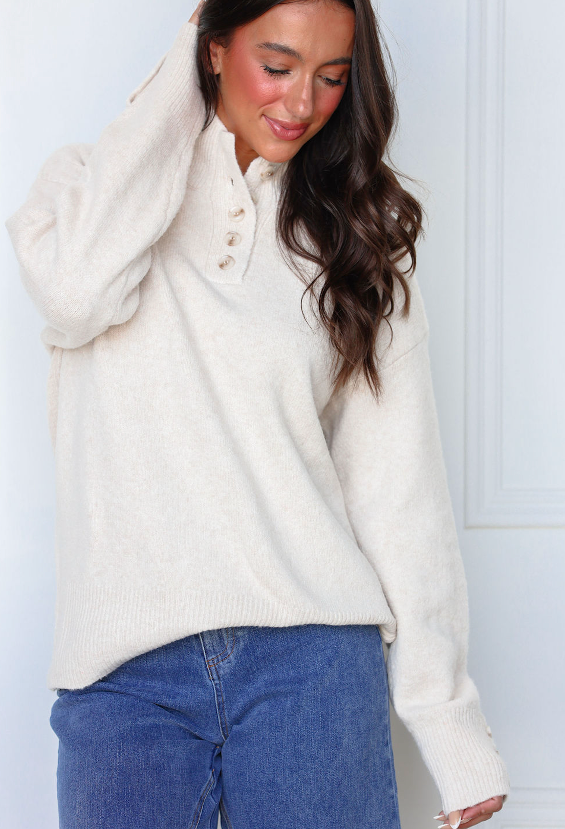Solid Button Collared Sweater