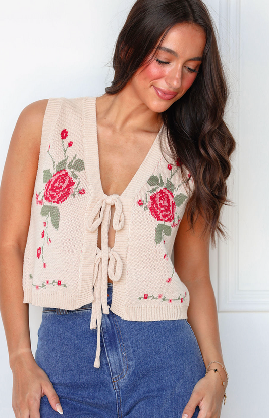 Roses Knit Tie Vest