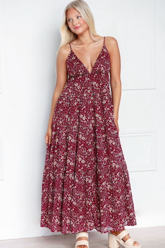 Strappy Plum Floral Maxi Dress