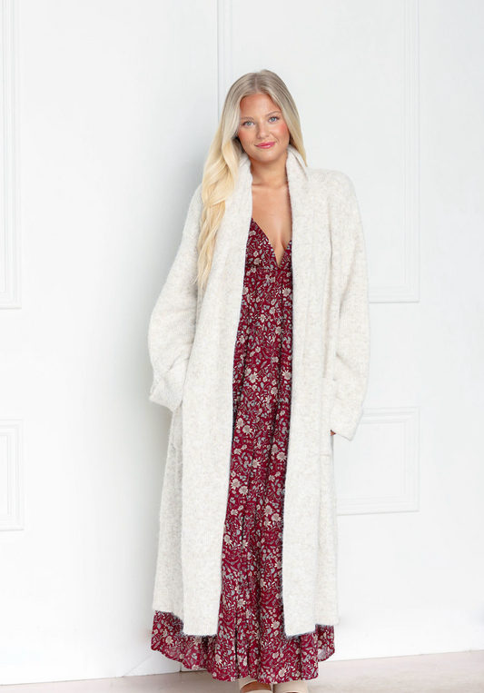 Ribbed Knit Long Cardigan Taupe