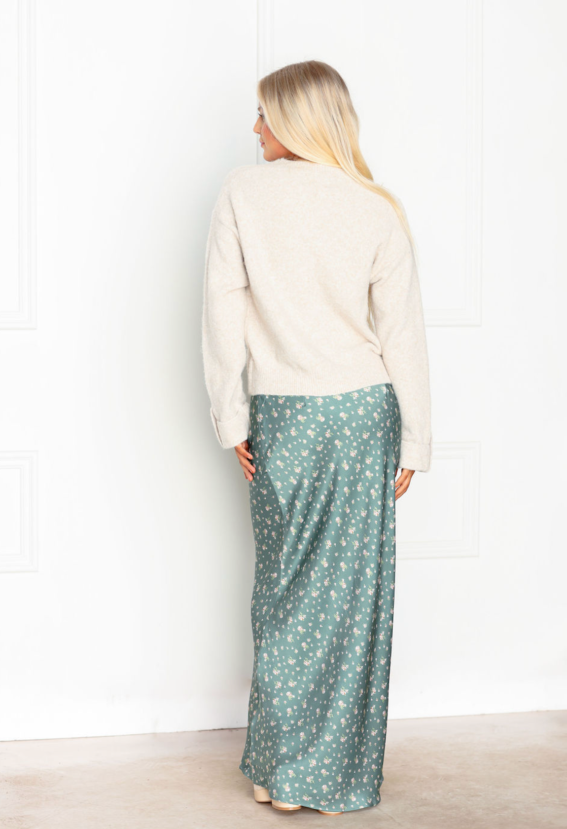 Floral Printed Satin Maxi Skirt