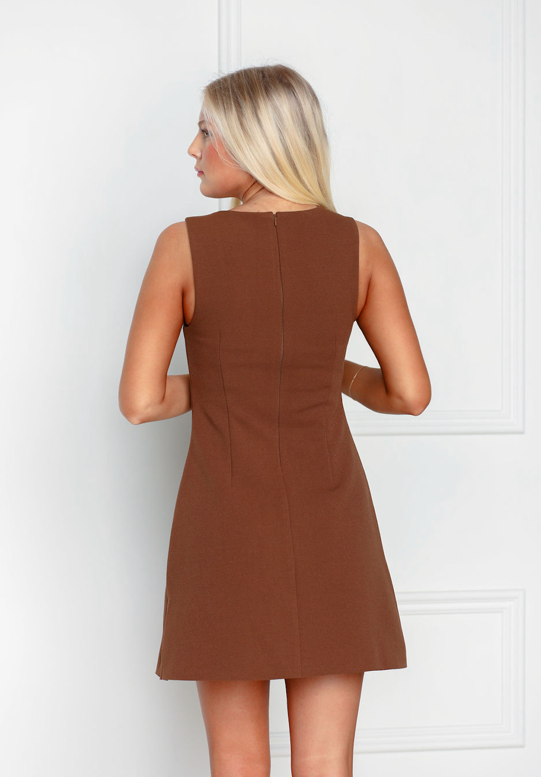 Solid Boat Neck Dress Brown