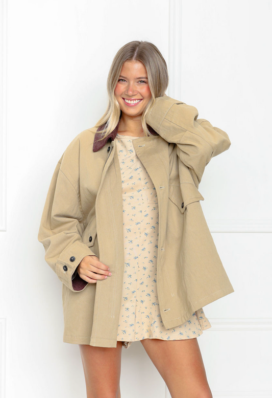 Corduroy Collar Oversized Jacket Khaki