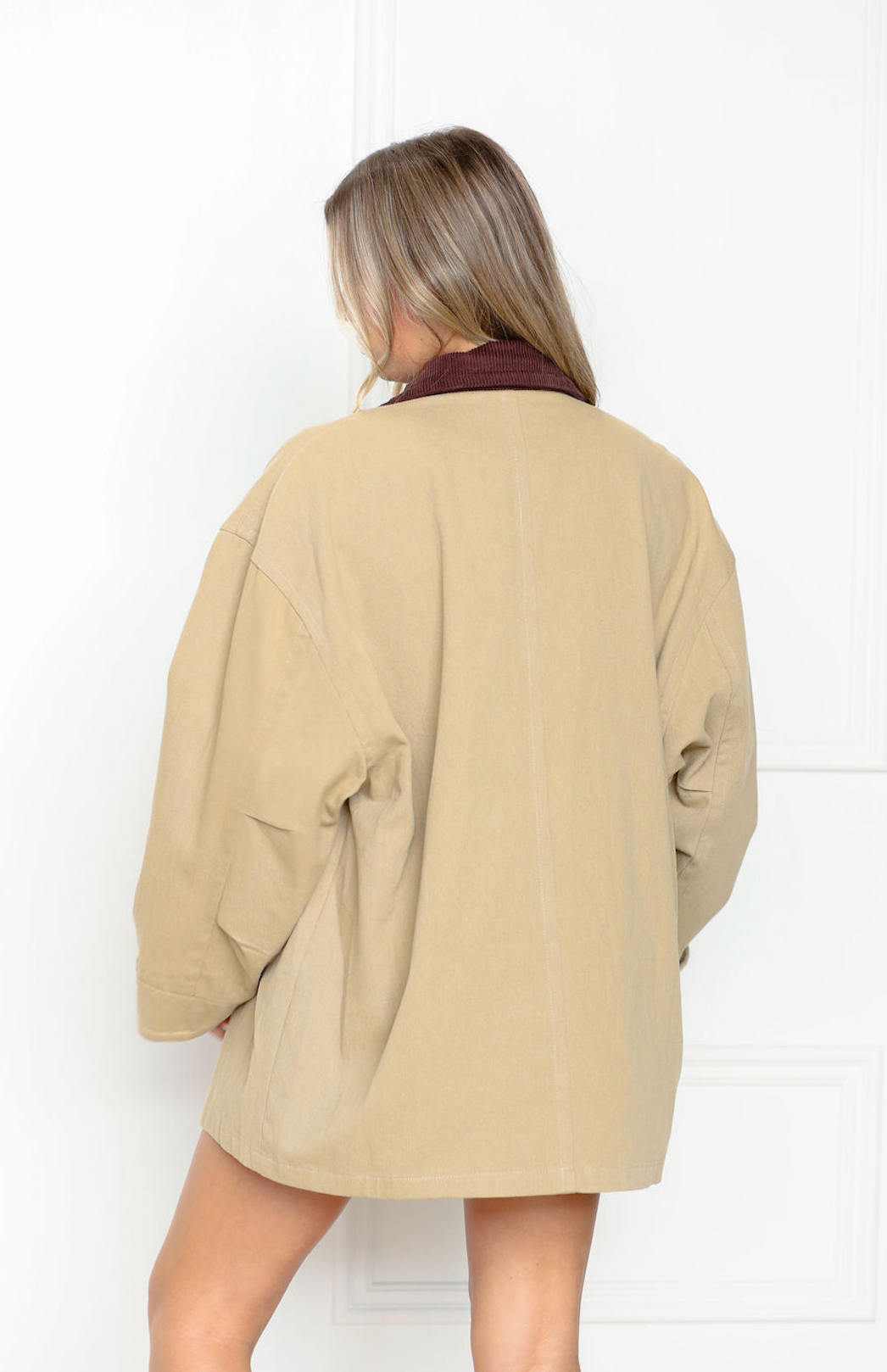 Corduroy Collar Oversized Jacket Khaki