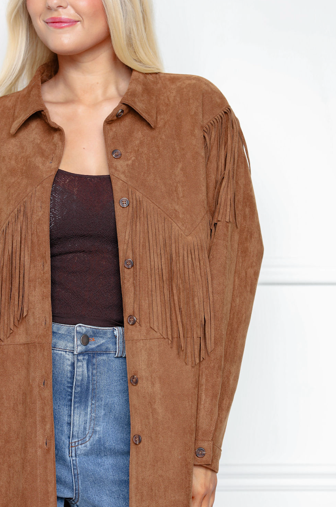 Faux Suede Fringe Jacket