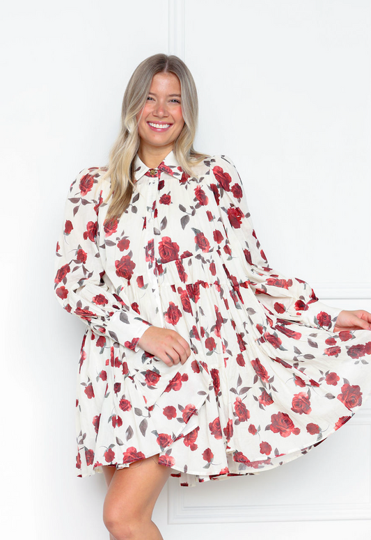 Riley Red Floral Babydoll Dress
