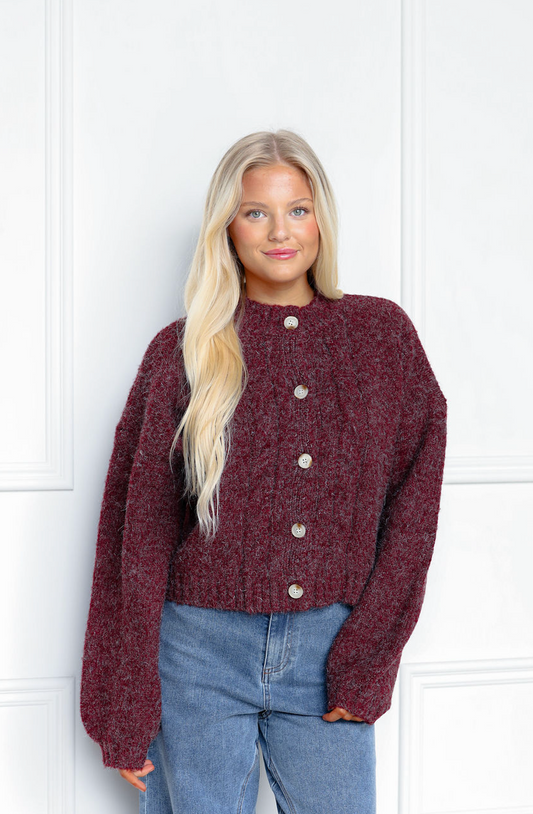 Sienna Cableknit Cardigan Berry
