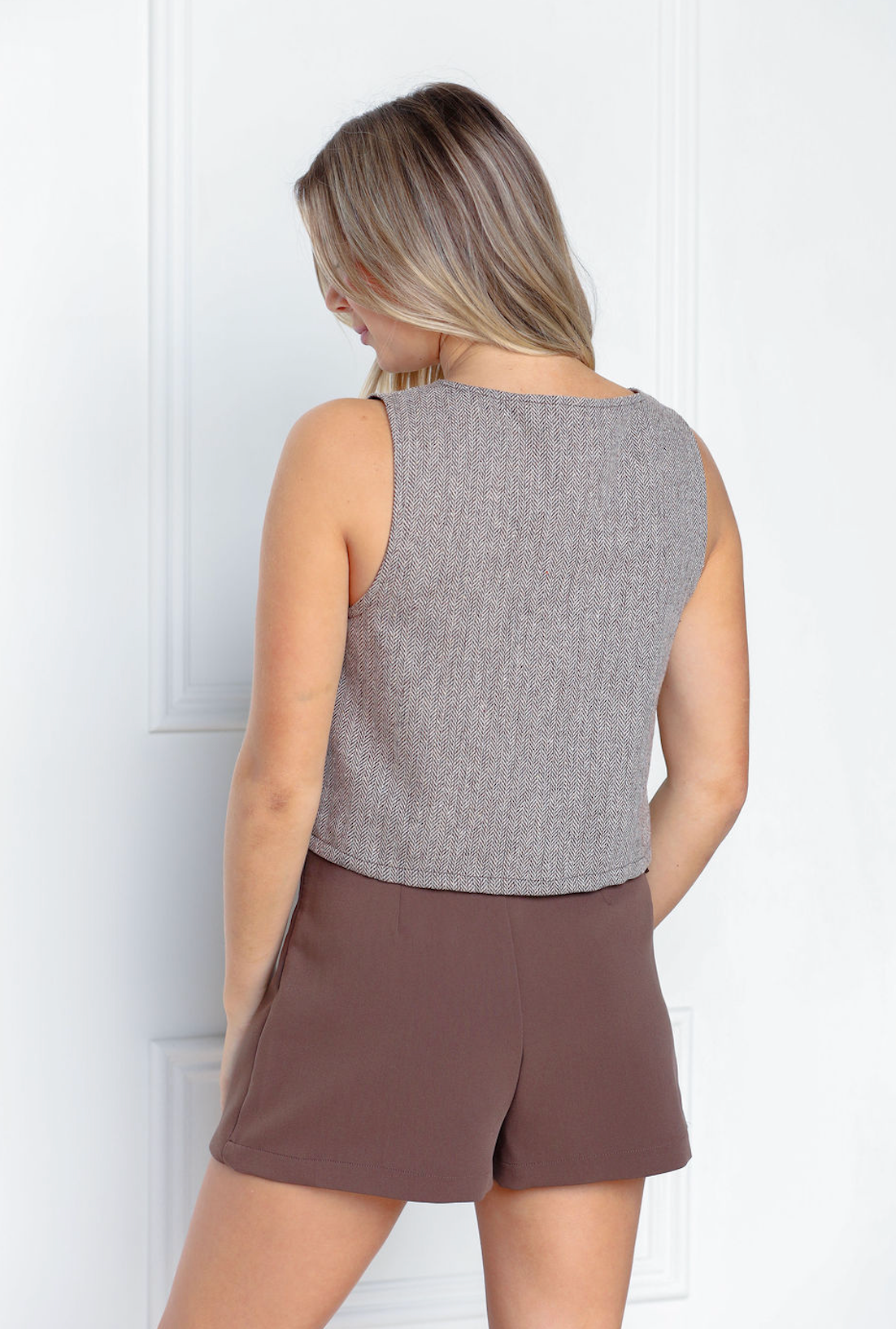 Herringbone Tie Front Top