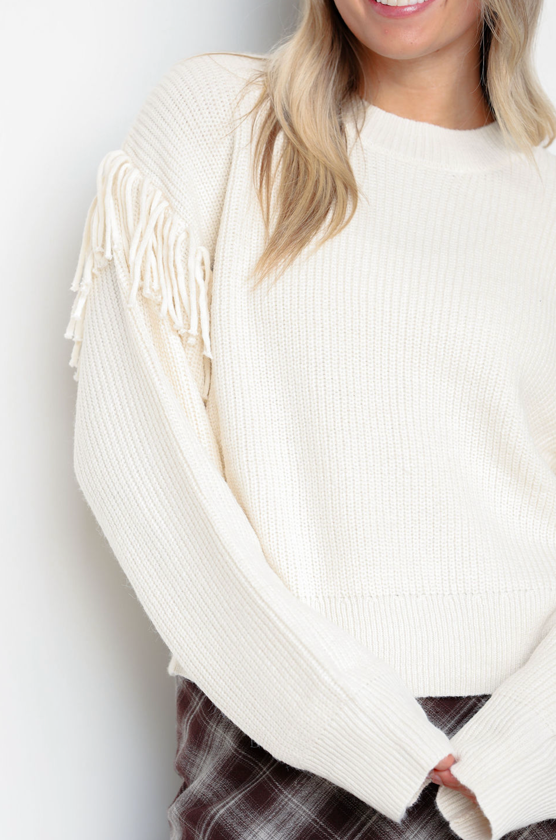Taupe Fringe Sleeve Sweater