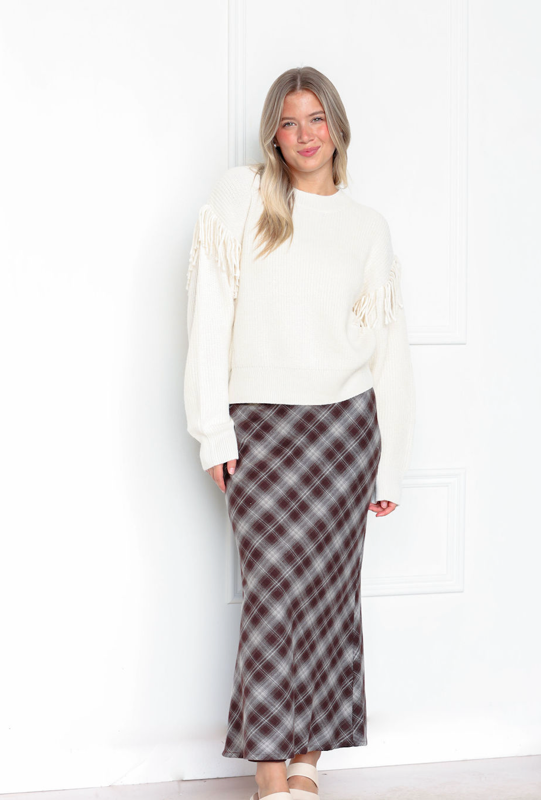 Plaid Checker Midi Skirt