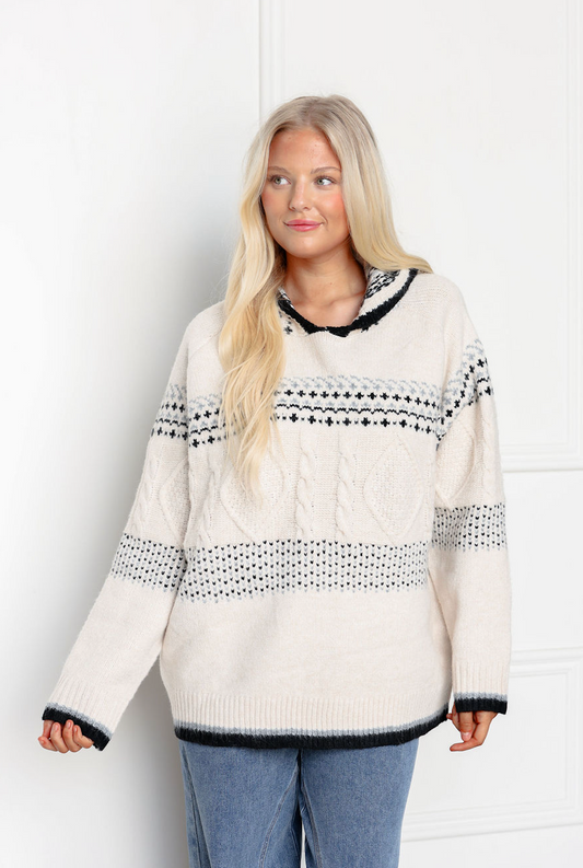 Fair Isle Hooded Knit Sweater