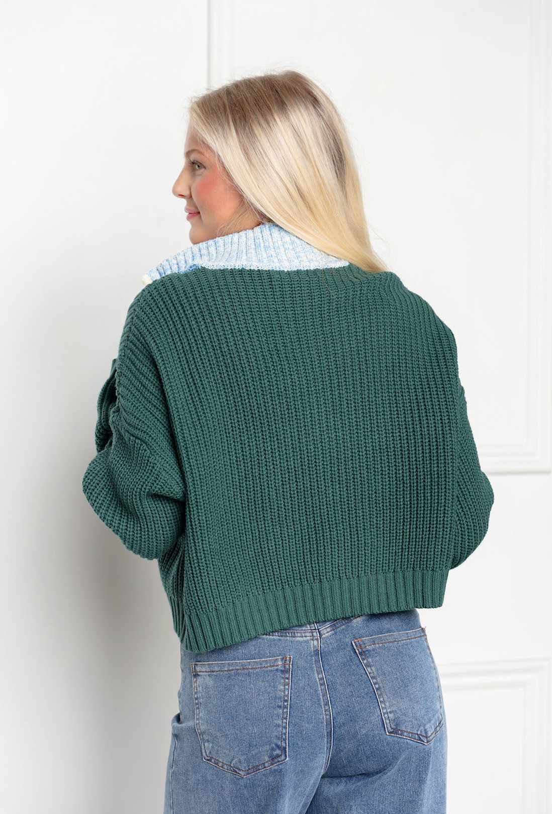 Green Combo Zip Up Sweater