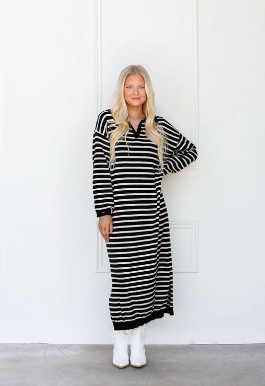 Collared Stripe Sweater Dress