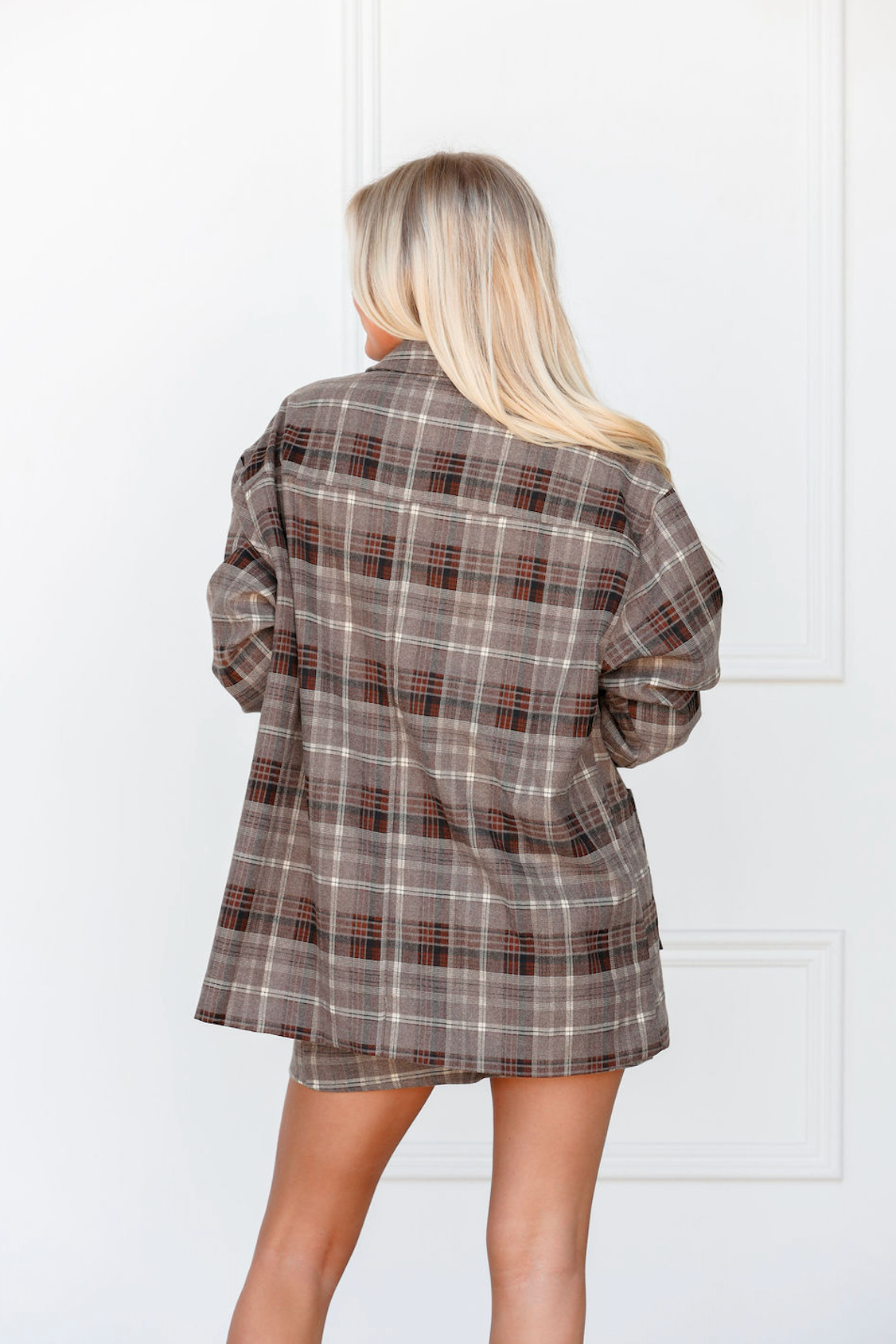 Oversize Plaid Jacket & Mini Skirt Set of 2