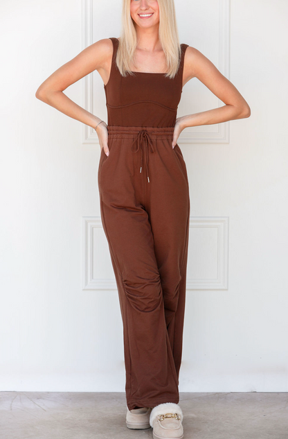 Espresso Jumpsuit w/ Drawstring Hem - Clothe Boutique