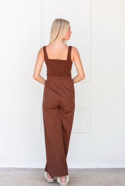 Espresso Jumpsuit w/ Drawstring Hem - Clothe Boutique