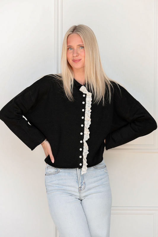 Lace Ruffle Edge Cardigan Black