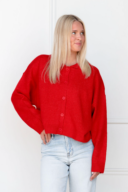 Red Collared Sweater Cardi