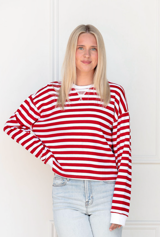 Red/White Striped Crewneck Top