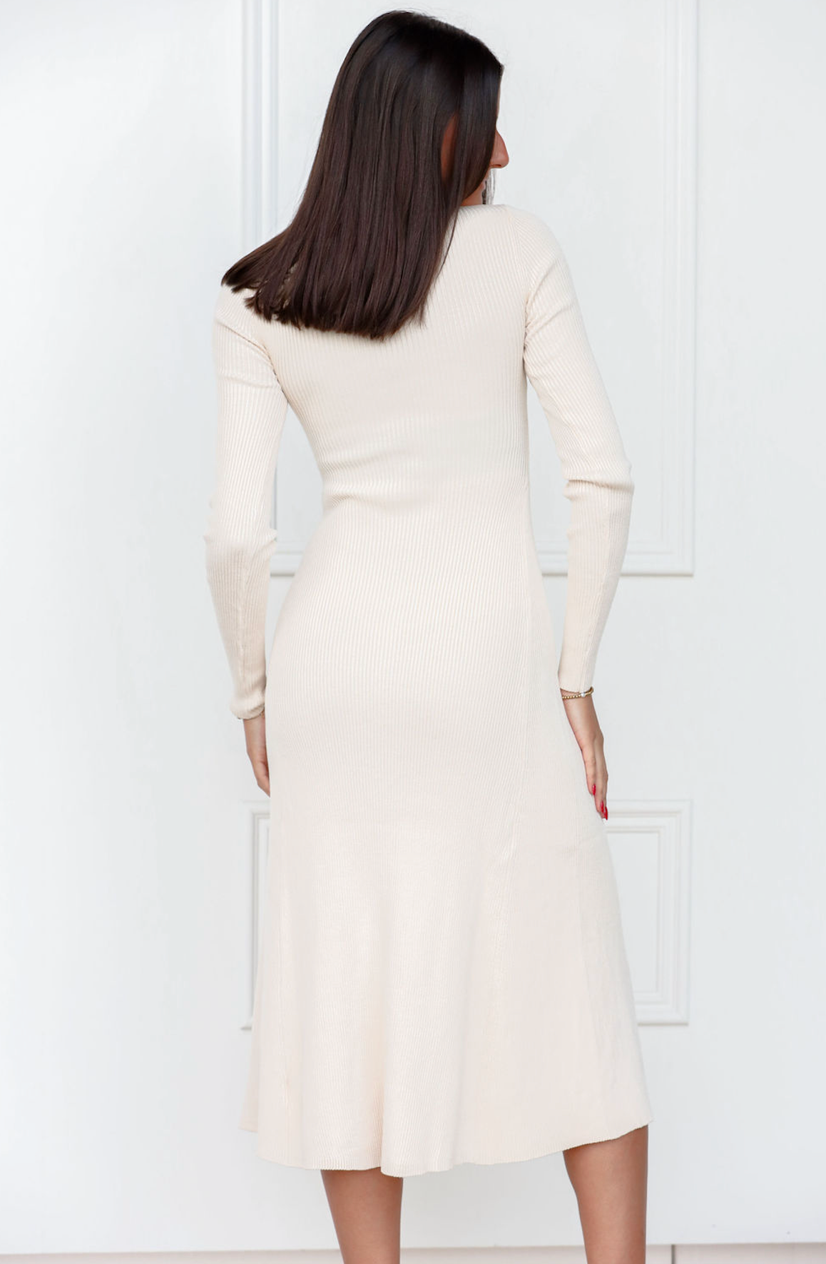 Long Sleeve Knit Midi Dress Cream