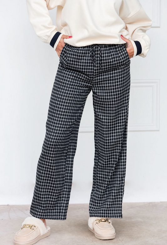 Black Plaid Drawstring Pants