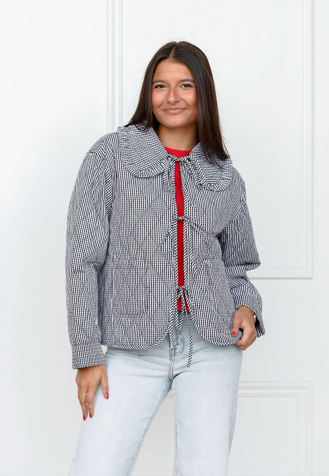 Gingham Quilted Jacket Black