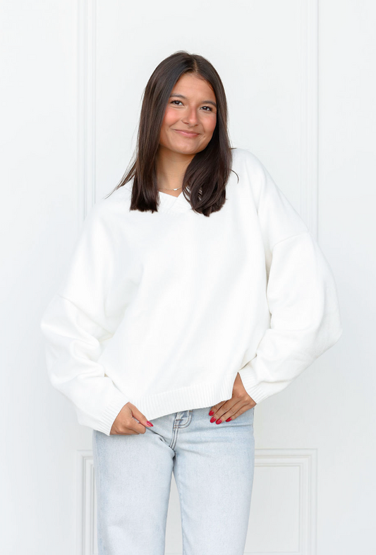 Off White V-neck Knit Pullover