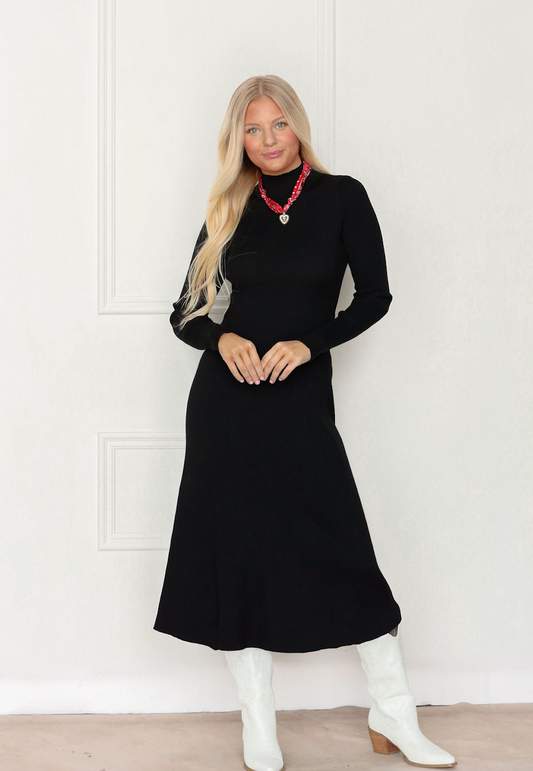 Long Sleeve Knit Midi Dress Black