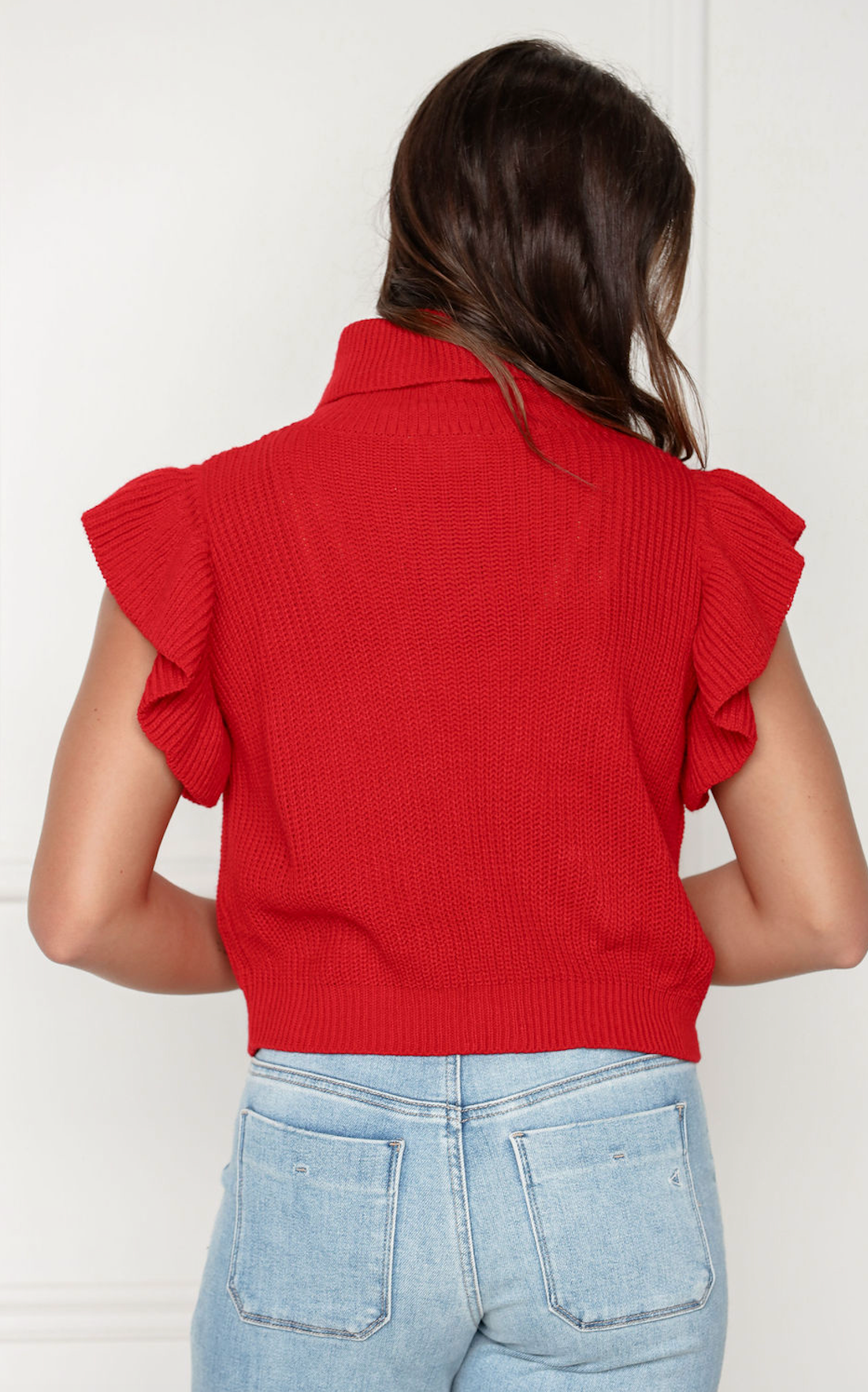 Cable Knit Ruffle Sweater Red