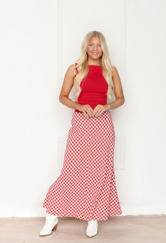Red Gingham Maxi Skirt