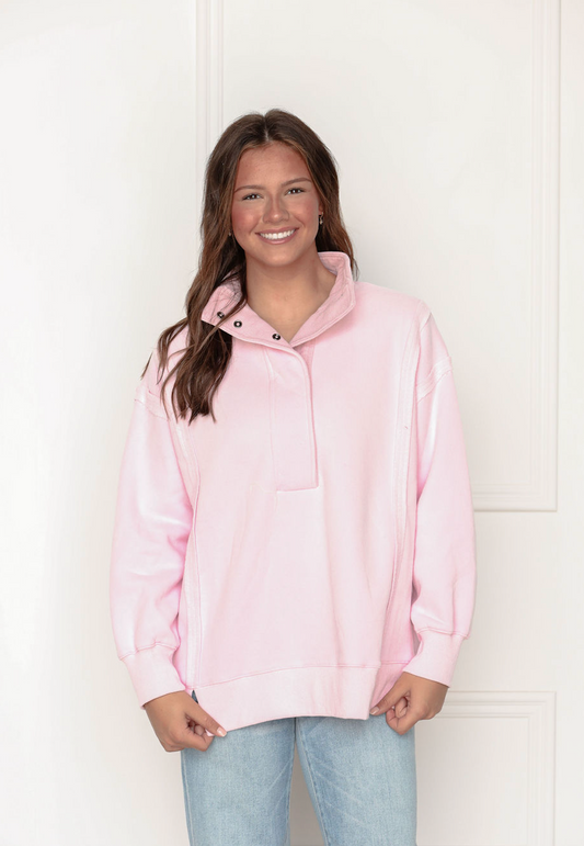 Pale Pink Button Up Sweatshirt