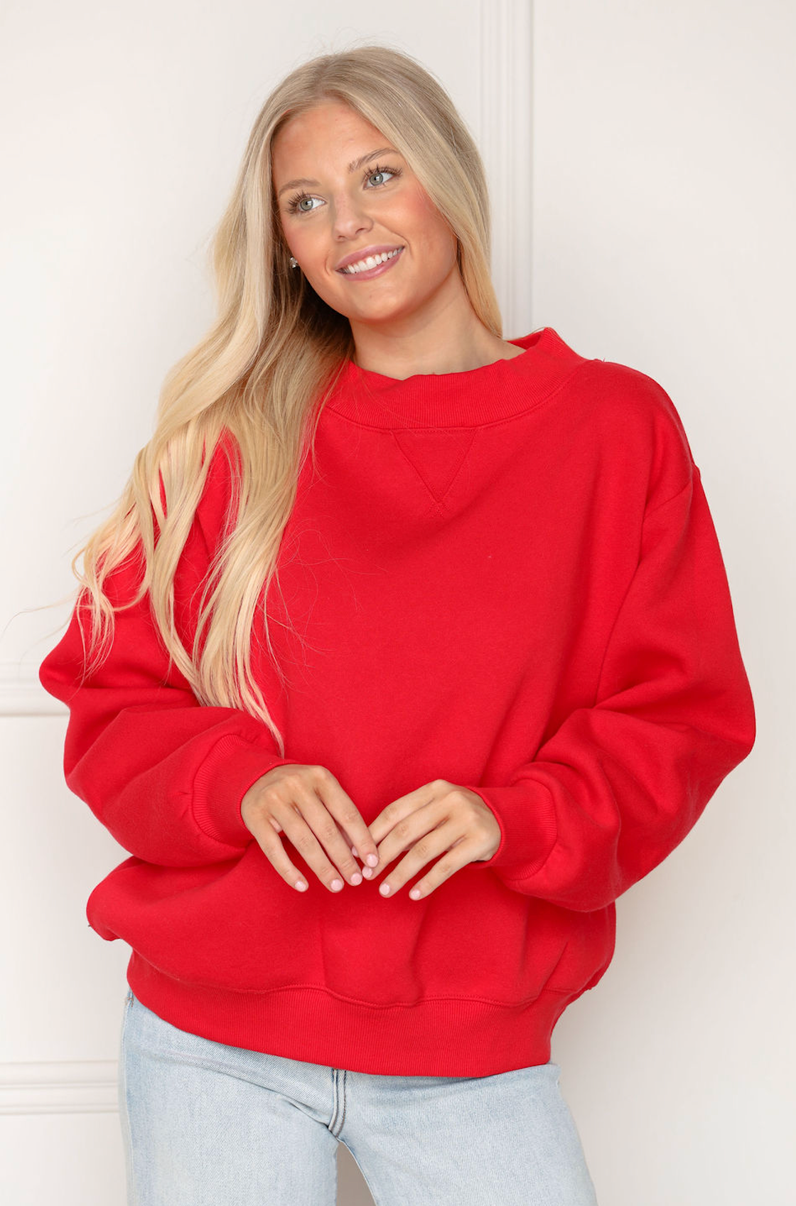 Fleece Mock Neck Sweatshirt Red