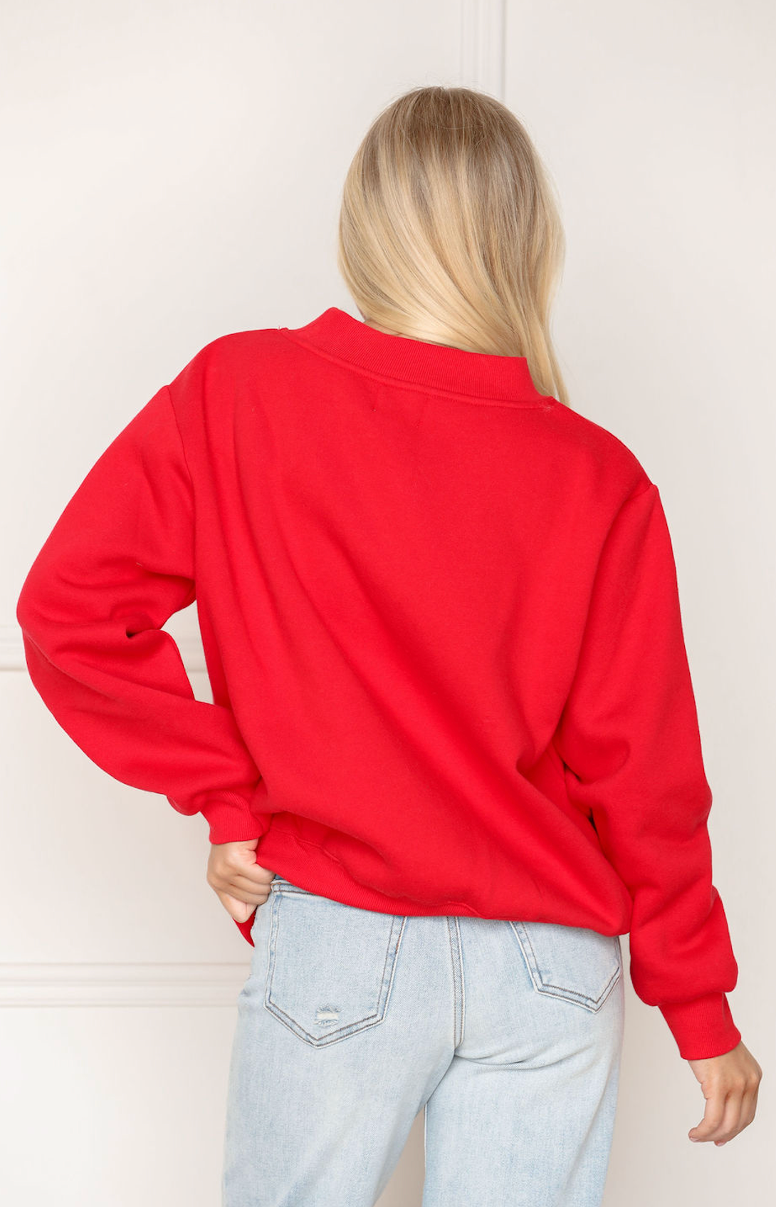Fleece Mock Neck Sweatshirt Red