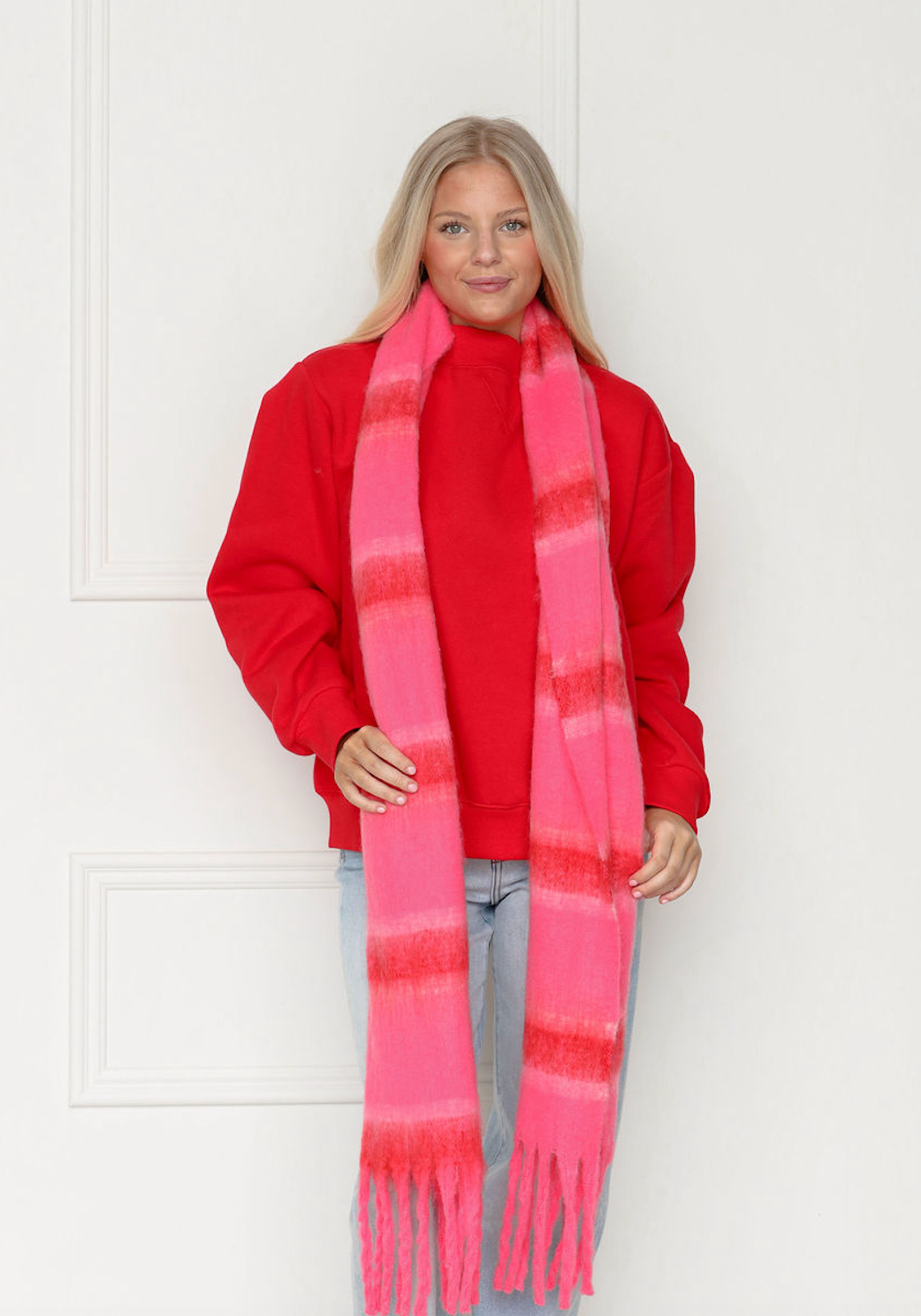 Pink Color Block Scarf
