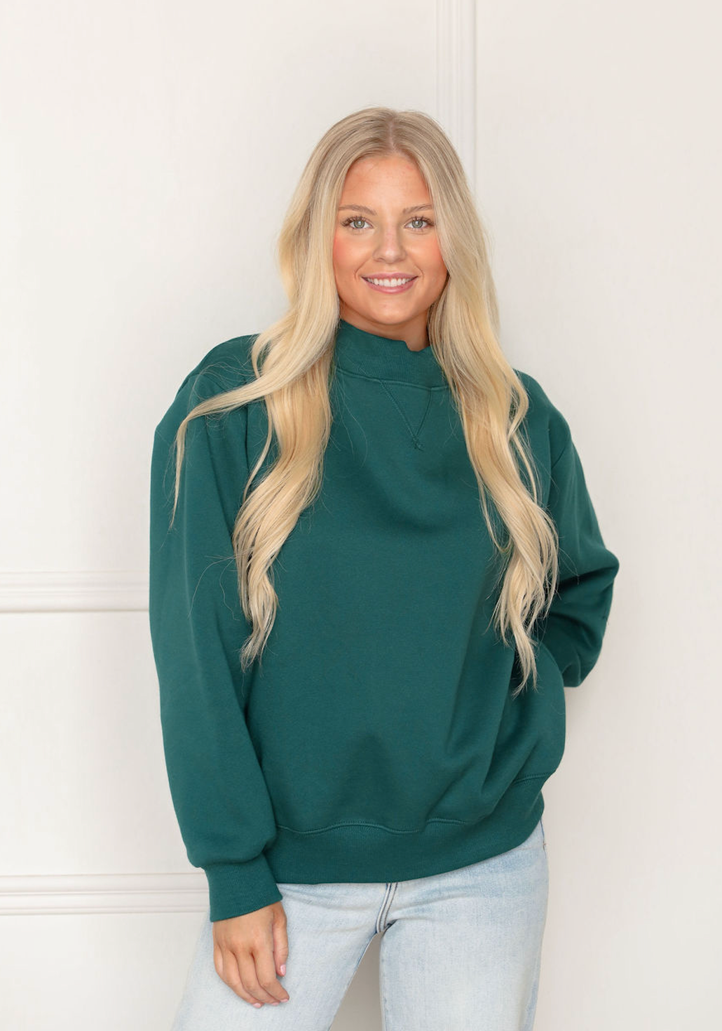 Fleece Mock Neck Sweatshirt Green