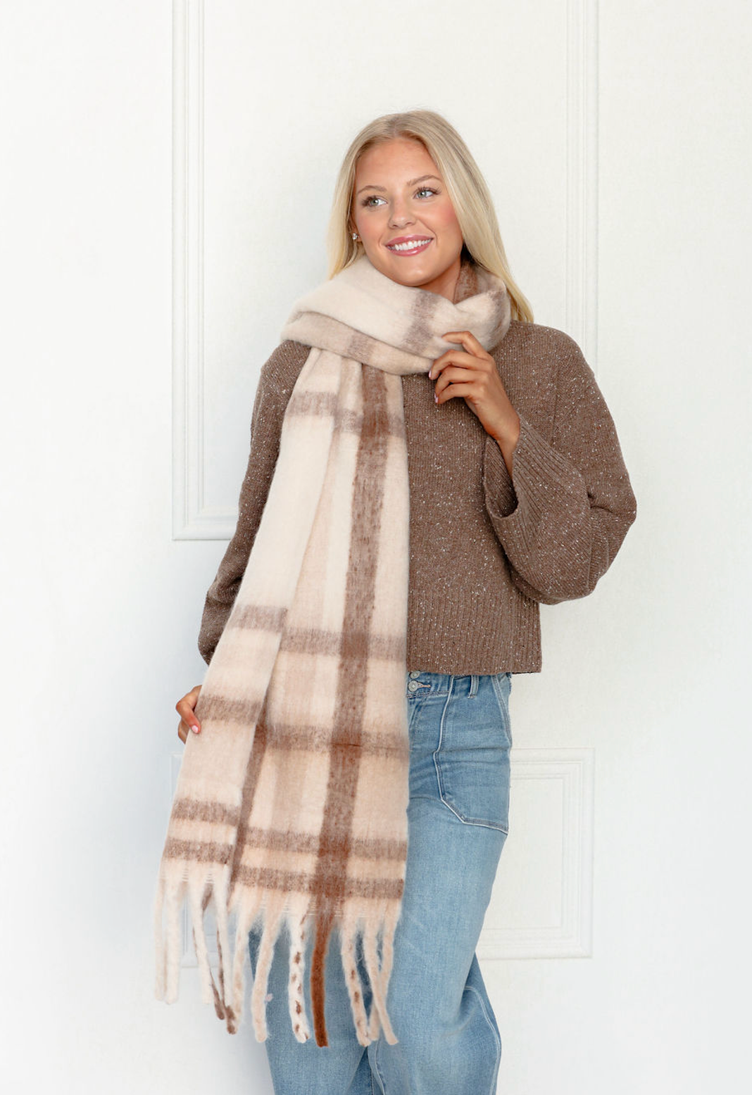 Brown Plaid Blanket Scarf